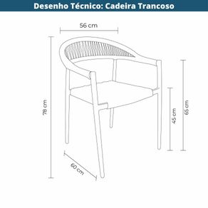 8 Cadeira Empilhavel Area Externa Trancoso Rivatti Aluminio Areia Assento Trama Corda Nautica Cinza Desenho Tecnico